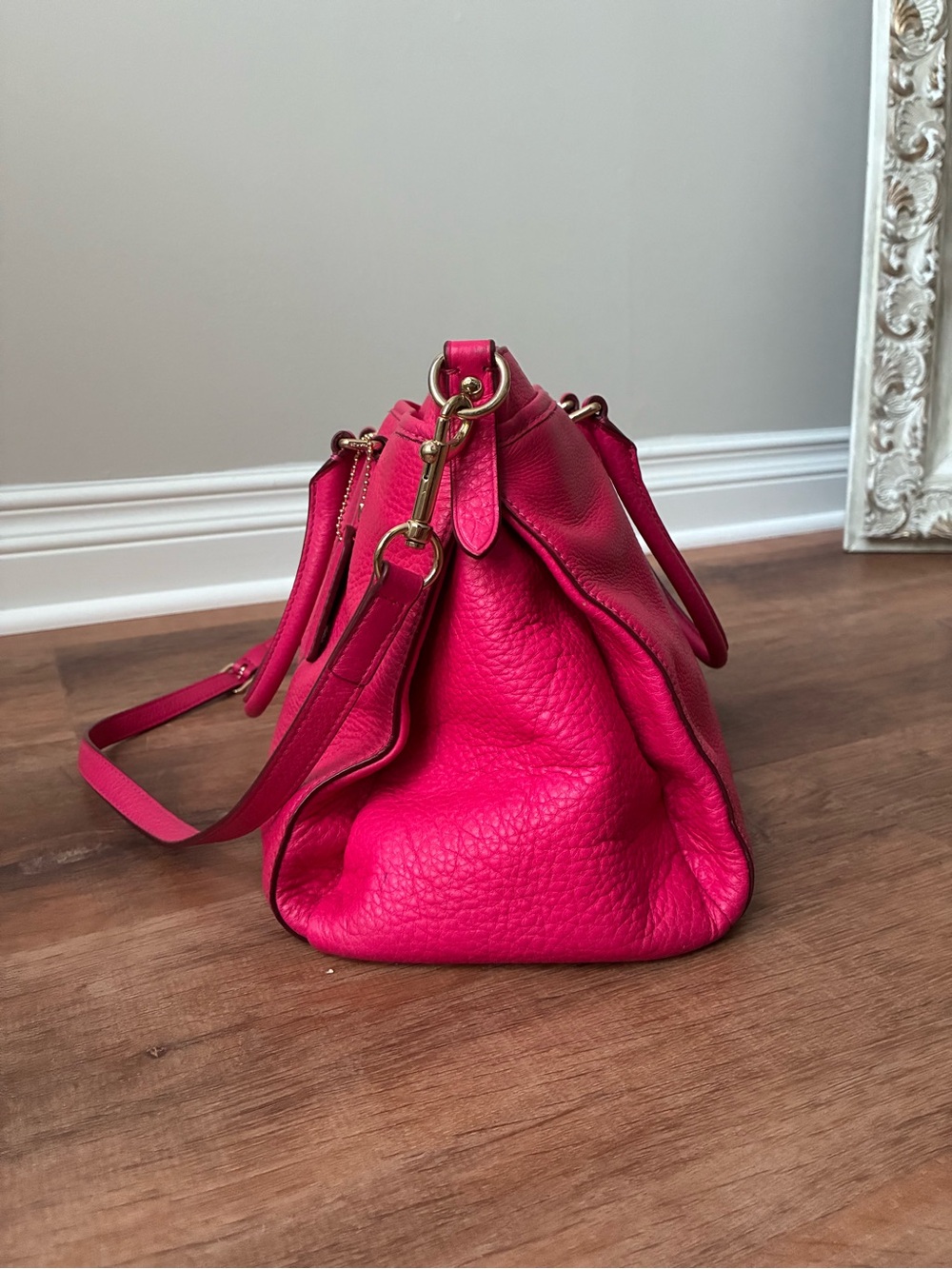Coach Pink Pebbled Leather Satchel with Rainbow Chain EUC - Picture 12 of 16